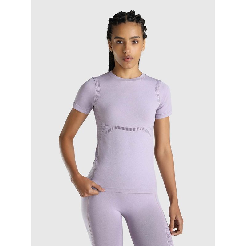 Musclemind Women Lavender Seamless Slim Fit T-shirt (XS)