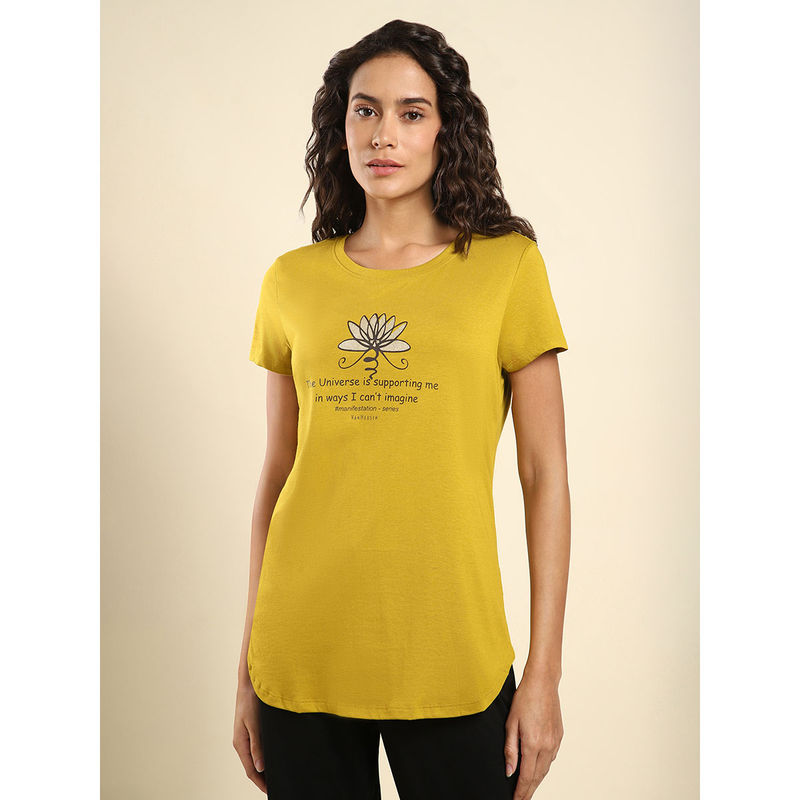 Van Heusen Women Round Neck & Short Sleeve Lounge T-Shirt Golden Palm The Universe (M)
