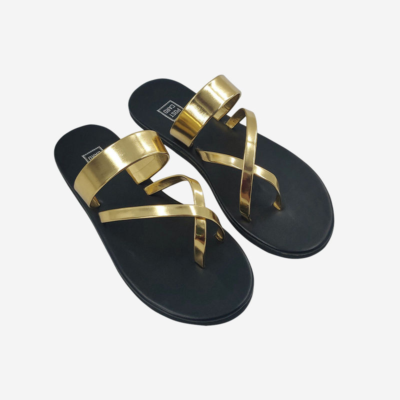 Post Card Orchid - Gold Flats Sandals - EURO 36