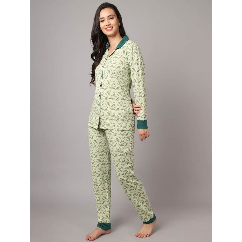 Kanvin Women Green Printed Night Suit (S)