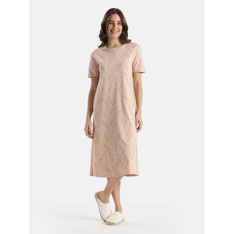 Jockey Rx79 Women Super Combed Cotton Long Length Printed Lounge Dress Pink (M)
