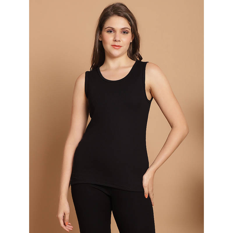 Aerowarm Black Solid Cotton Regular Fit Thermal Top (XL)