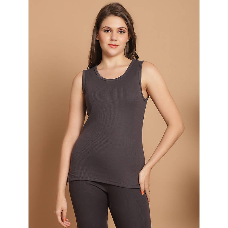 Aerowarm Charcoal Solid Cotton Regular Fit Thermal Top (S)