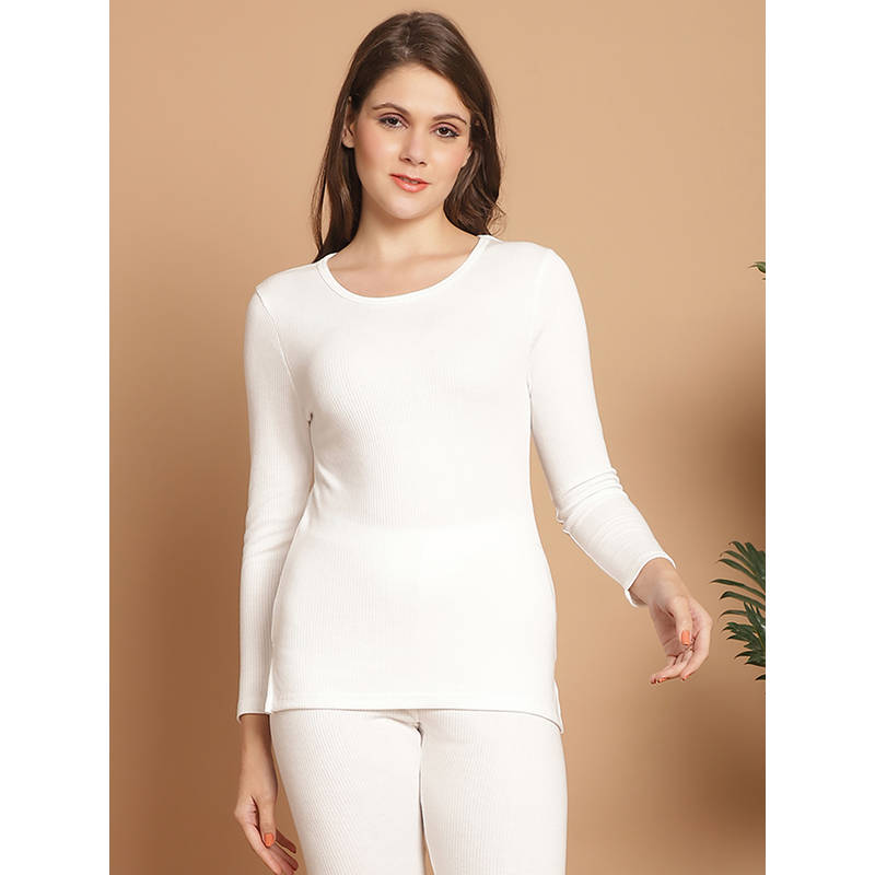 Aerowarm White Solid Cotton Regular Fit Thermal Top (S)