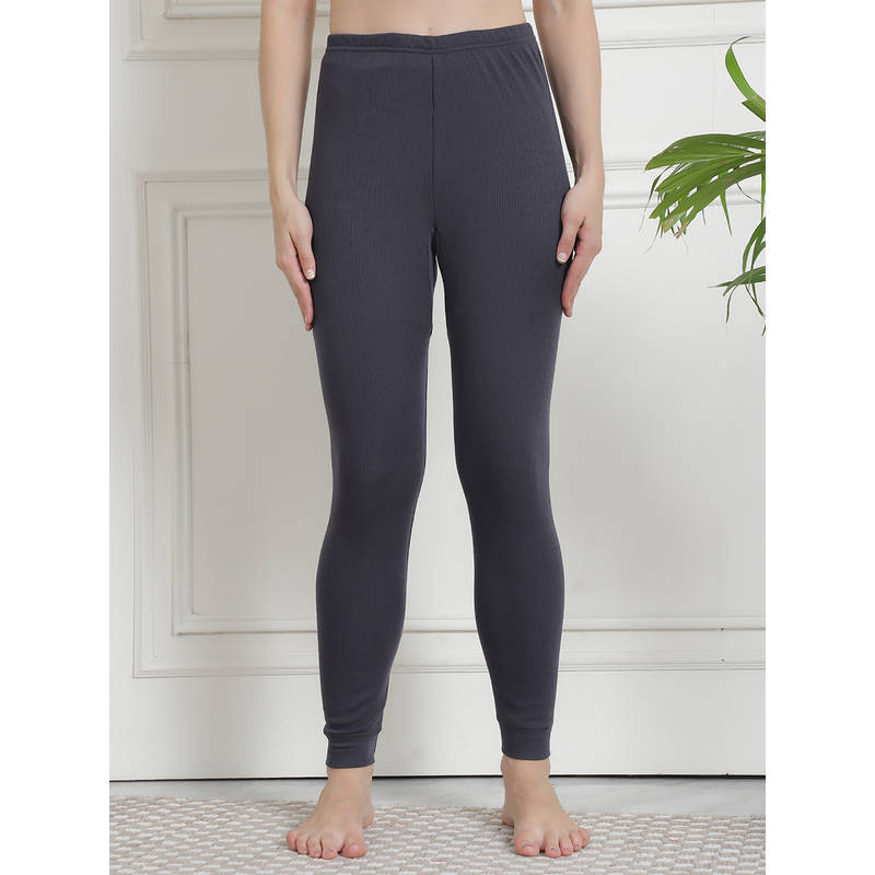 Aerowarm Charcoal Solid Cotton Skinny Fit Thermal Bottom (S)