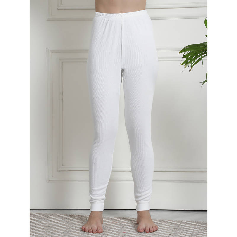 Aerowarm White Solid Cotton Skinny Fit Thermal Bottom (S)