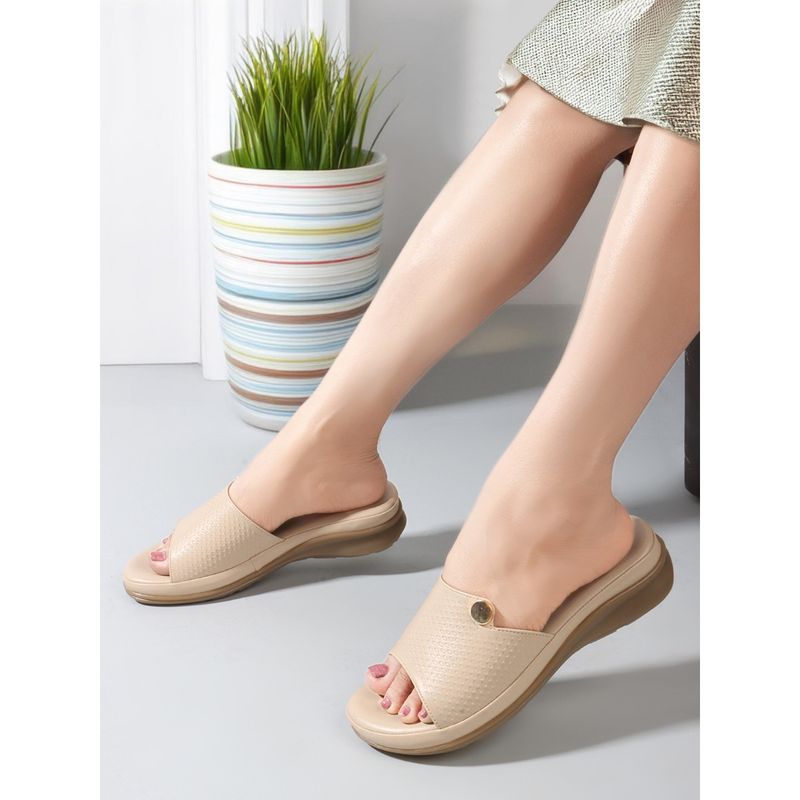 Carlton London Cream Slip-On Round Toe Women Sandals (EURO 36)