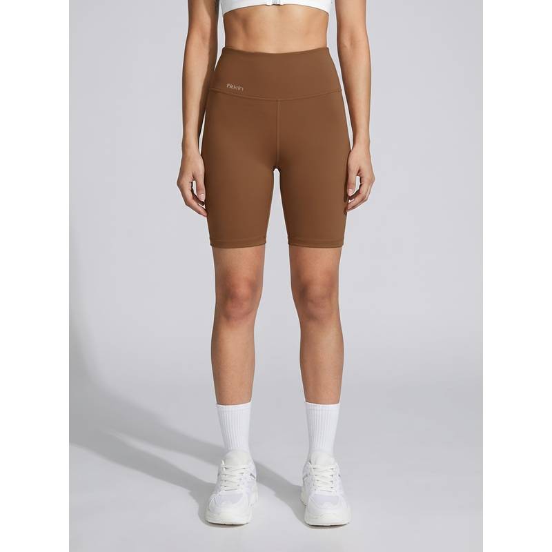 Fitkin Womens Brown High-Rise Super Soft Cycling Shorts (S)