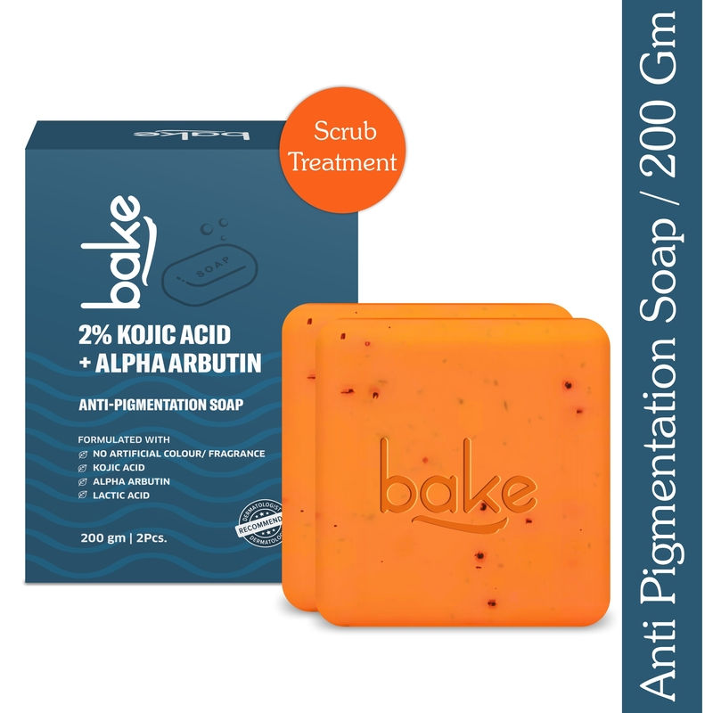 BAKE 2% Kojic Acid Scrub Treatment Soap (Pack of 2) For Pigmentation, Dark Spots & Tan Removal
