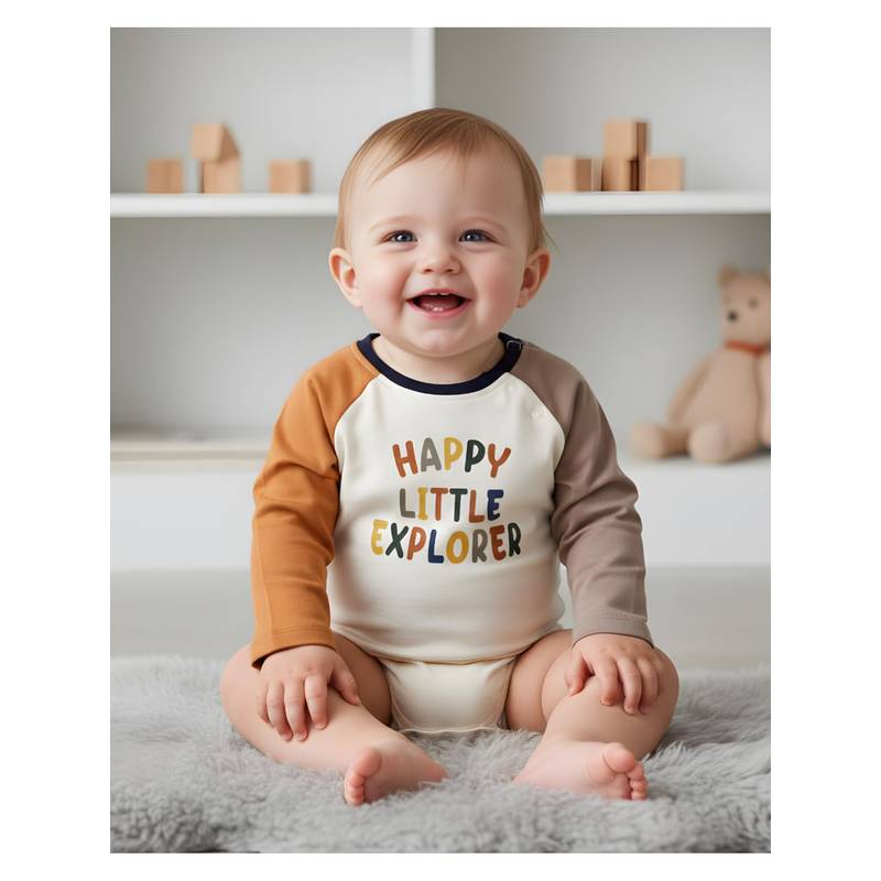 My Milestones 100% Cotton Full Sleeves Graphic Colorblock Onesie - Multicolour (0-3 Months)