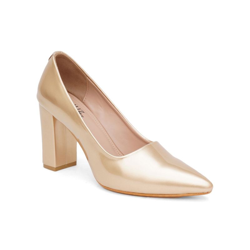 SHUZ TOUCH Block Heel Gold Pumps (EURO 37)