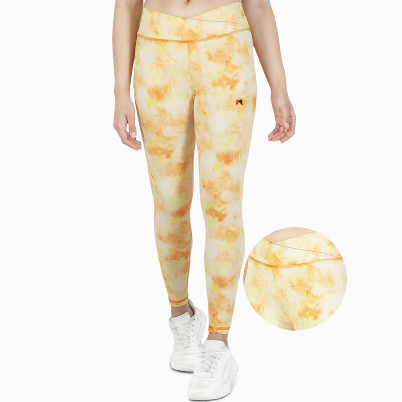 MuscleTorque Gym/Yoga High Waist Tie & Dye Overlap Belt Tight -Yellow (M)