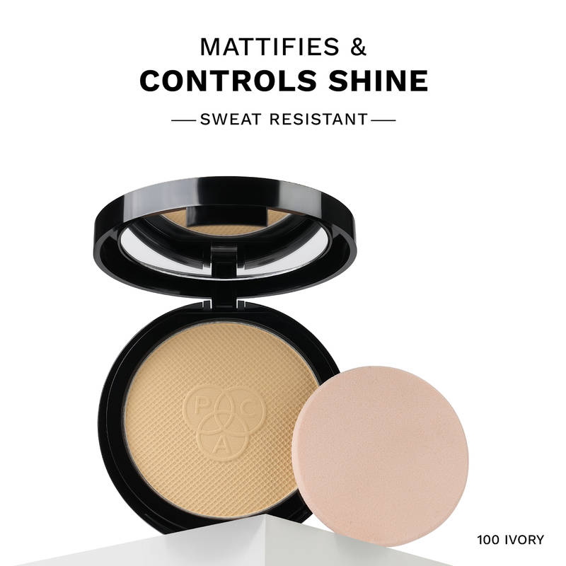 PAC Matte Touch Compact Powder 100 Ivory - Buildable Coverage, Lightweight, Sweat Resistant
