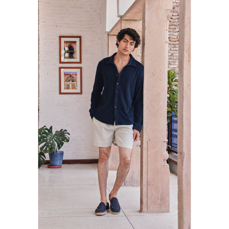 PRIMAL GRAY Navy Blue Towel Terry Shirt (L)