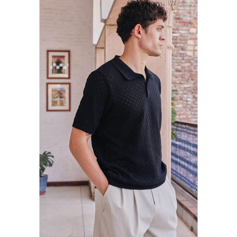 PRIMAL GRAY Black Wheat Structure Polo T-Shirt (S)