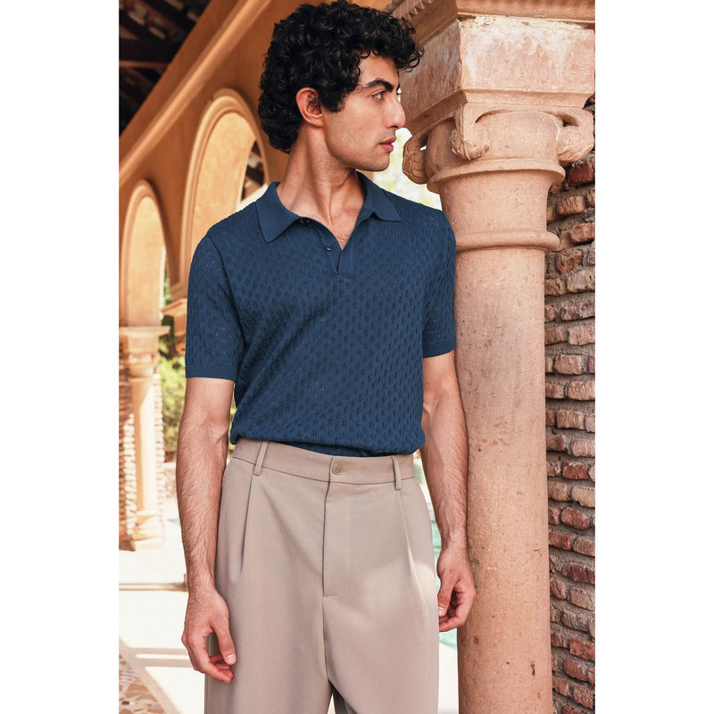 PRIMAL GRAY Blue Wheat Structure Polo T-Shirt (S)