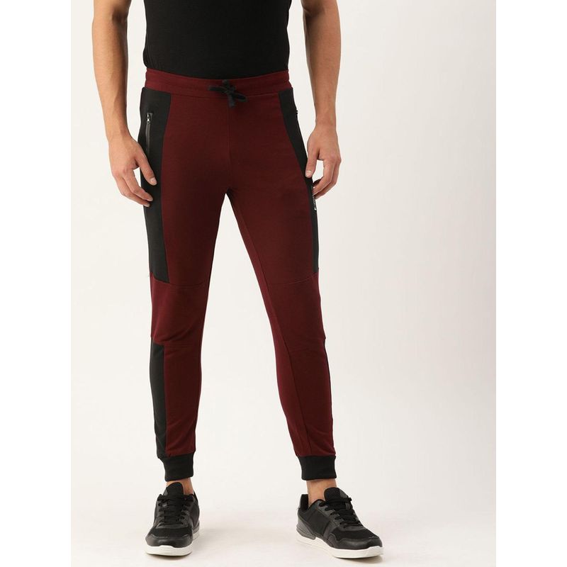 The Indian Garage Co Men Maroon Colorblock Slim Fit Joggers (S)