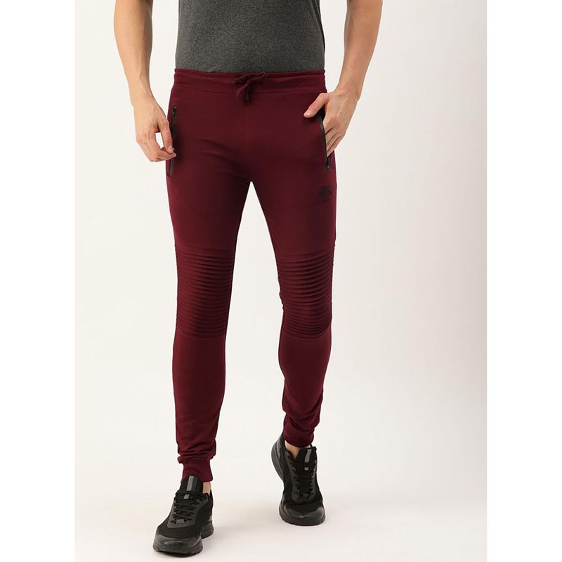 The Indian Garage Co Men Maroon Solid Slim Fit Joggers (S)