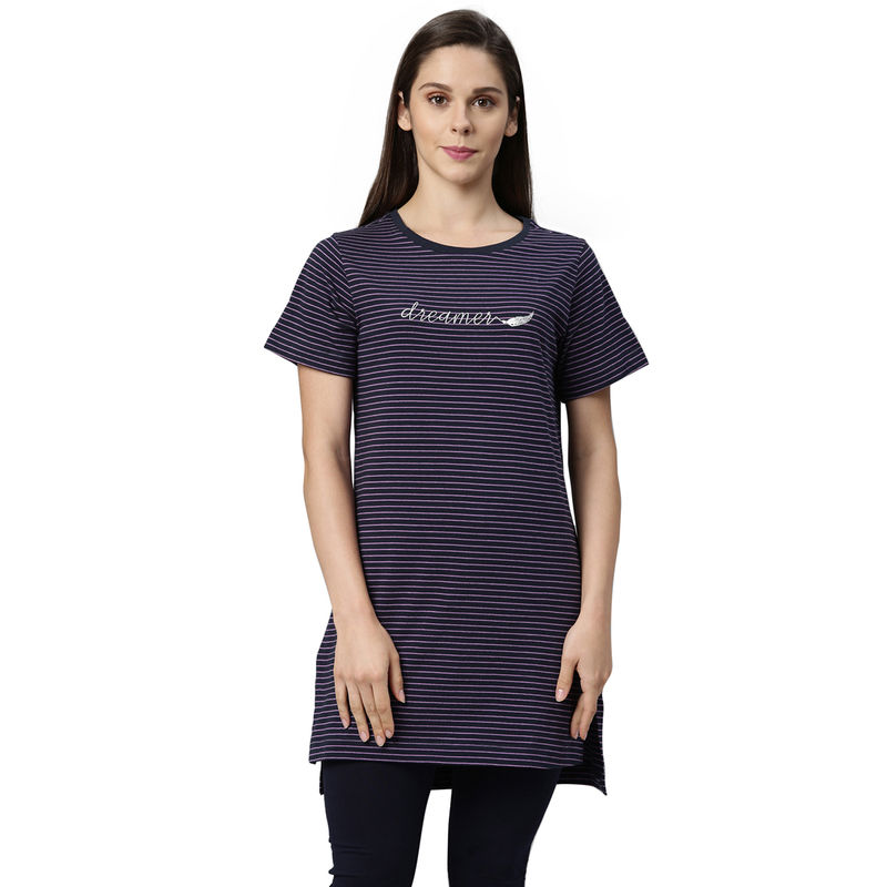 Enamor Essential and Orchid Short Sleeve Cotton Long Tee - Blue (M) - EA61