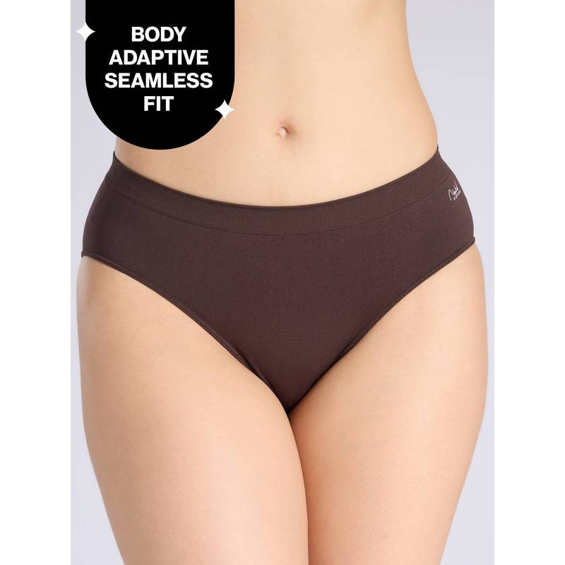 Adapt360° Seamless Hipster Panty with No-Roll, Dig-Free Fit & Cotton Gusset NYP410 Brown (XS)