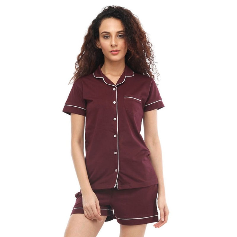 Nite Flite Wine Cotton Shorts Set (L)