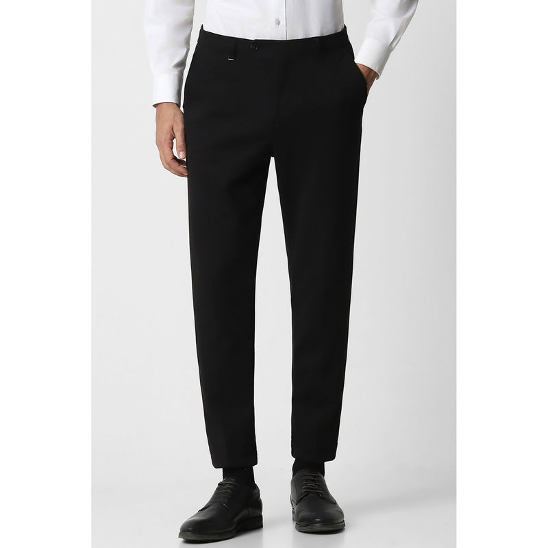 Van Heusen Men Black Solid Carrot Fit Trousers (38)