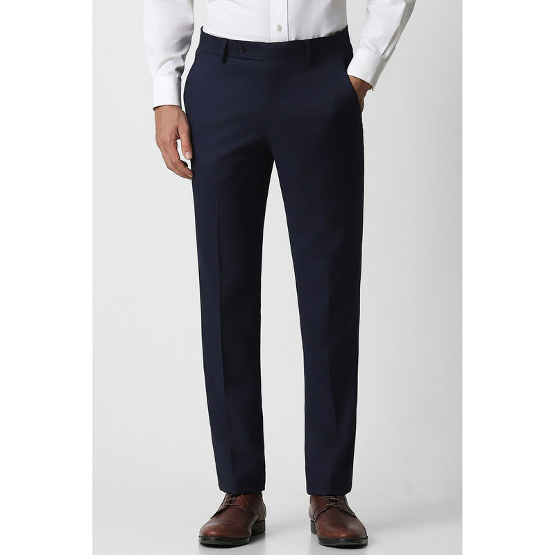 Van Heusen Men Navy Solid Slim Fit Trousers (30)