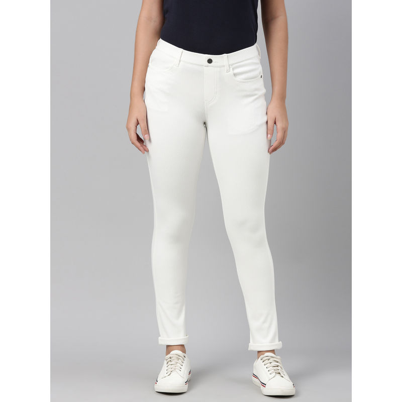 Go Colors Women Solid Super Stretch Jeggings - White (XL)