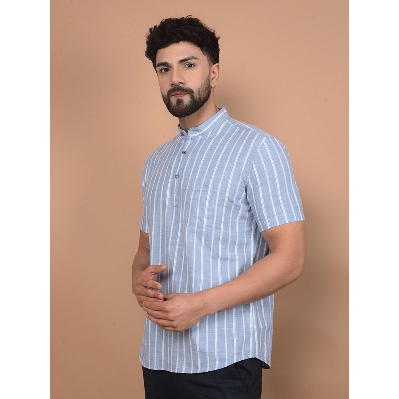 CRIMSOUNE CLUB Men Blue Vertical Stripes Pure Cotton Shirt Kurta (XL)