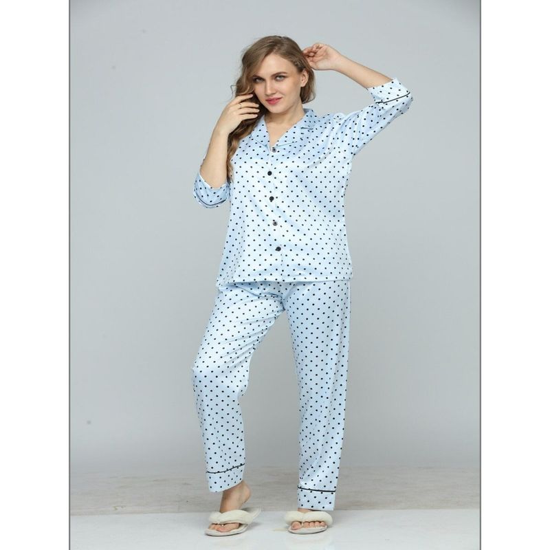 Babyhug 100% Cotton Woven Full Sleeves Polka Dot  Printed Kurta Pyjama Set - Teal Blue main image 0