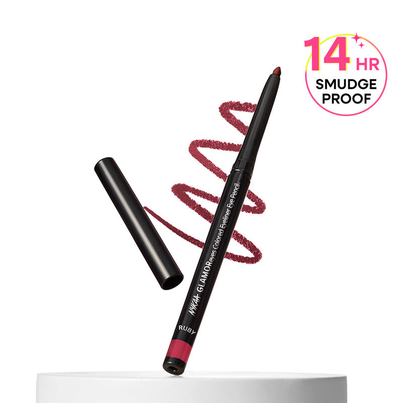 Nykaa GLAMOReyes Waterproof & Smudgeproof Colored Kajal Eyeliner Eye Pencil - Ruby