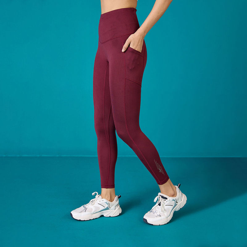 Nykd By Nykaa Cloud Soft & Flattering Full Length Leggings with Pockets-NYK260-Wine (L)