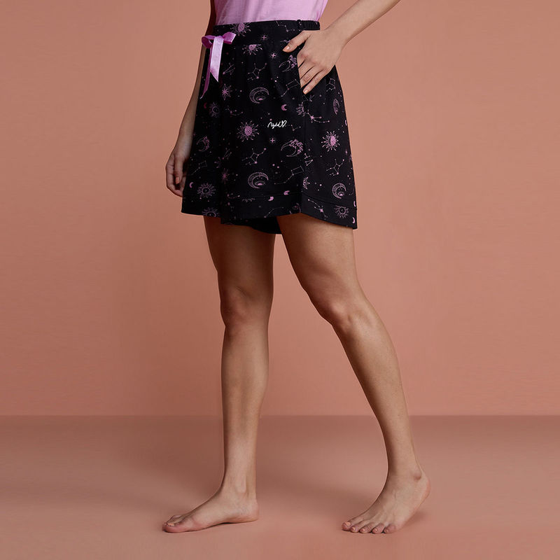 Nykd by Nykaa Cotton Modal Shorts - NYS125 - Sun & Moon Black (XL)