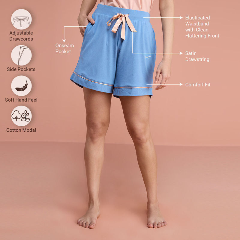 Nykd by Nykaa Cotton Modal Shorts - NYS125 - Coronet Blue (S)