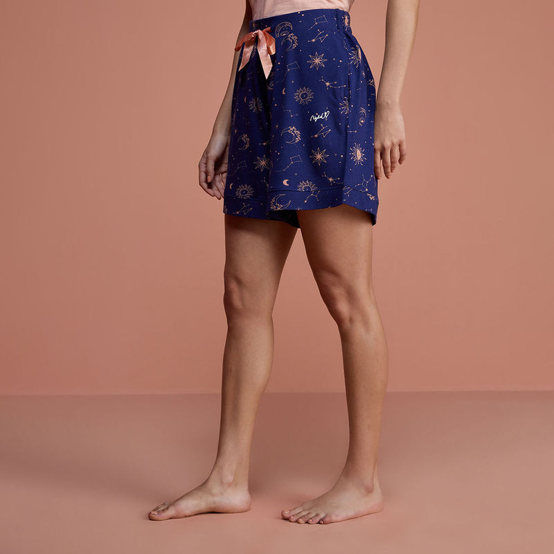 Nykd by Nykaa Cotton Modal Shorts - NYS125 - Sun & Moon Blue (S)
