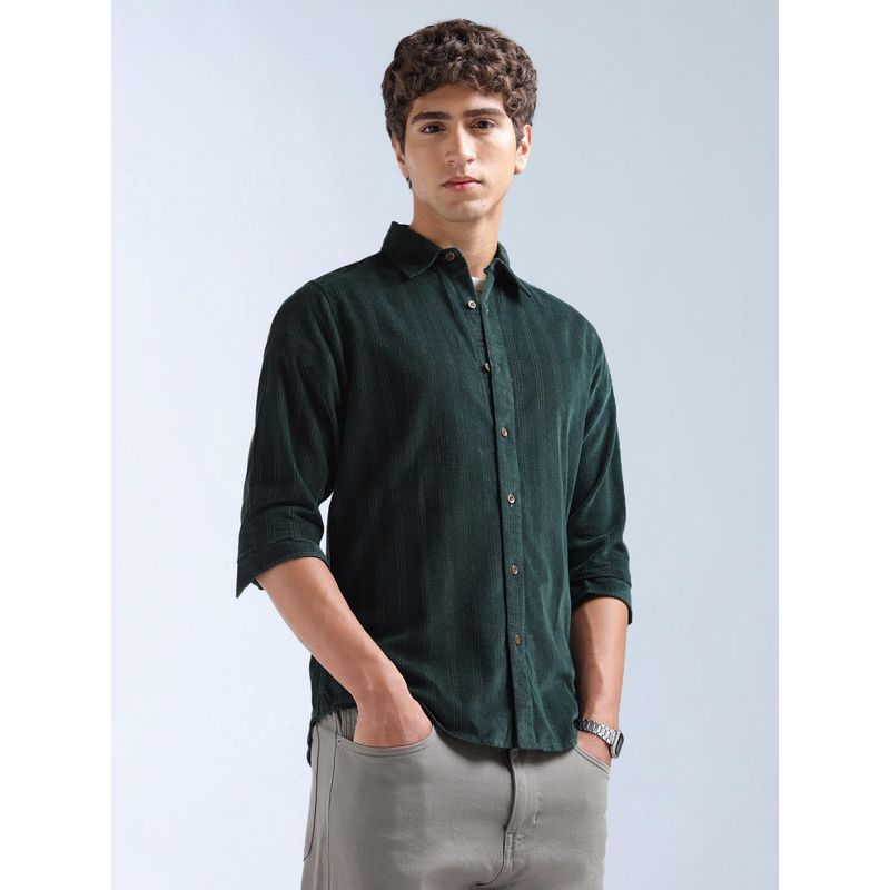 Flying Machine Green Textured Regular Shirt (42)