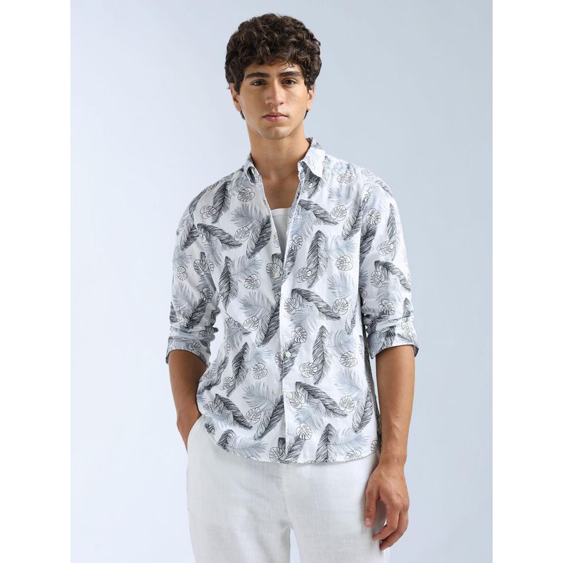 Flying Machine White Printed Regular Shirt (42)