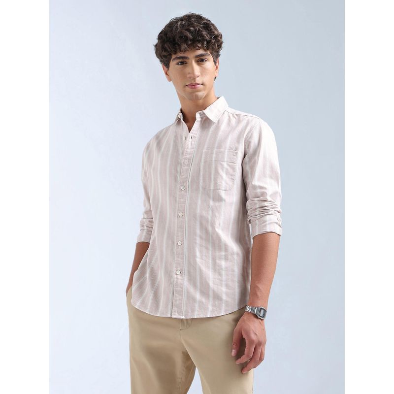 Flying Machine Pink Stripes Regular Shirt (38)