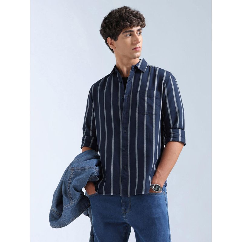 Flying Machine Blue Stripes Regular Shirt (40)