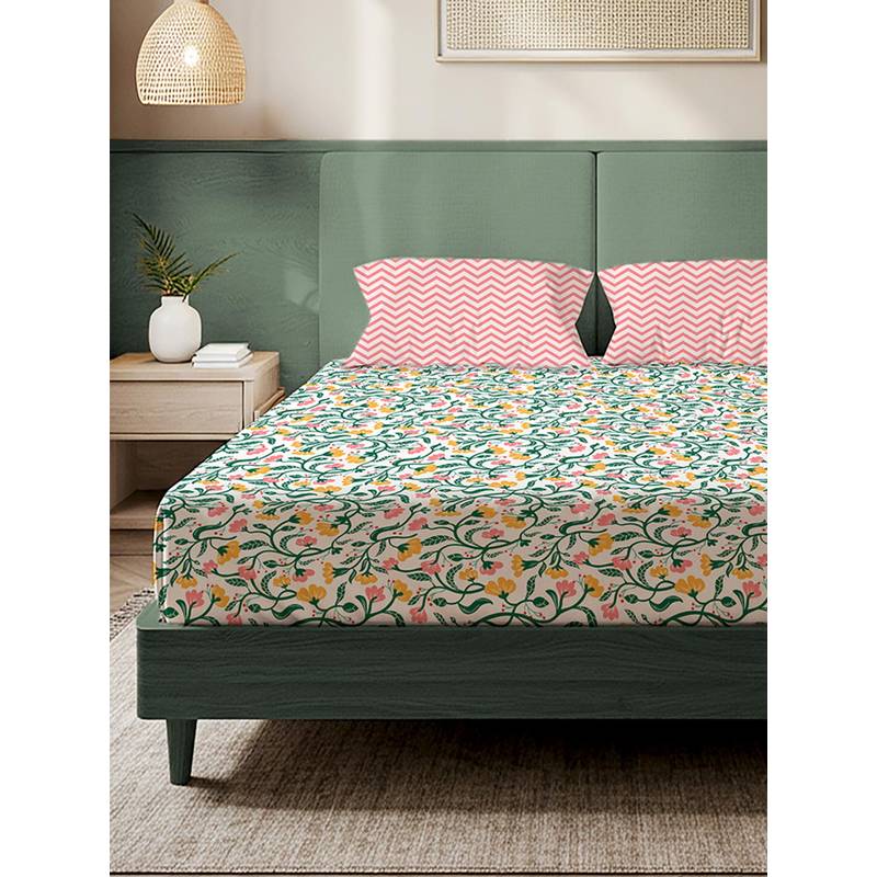 Urban Space Kashmir Microfiber 200 TC Bedsheet with Pillow covers (Double)