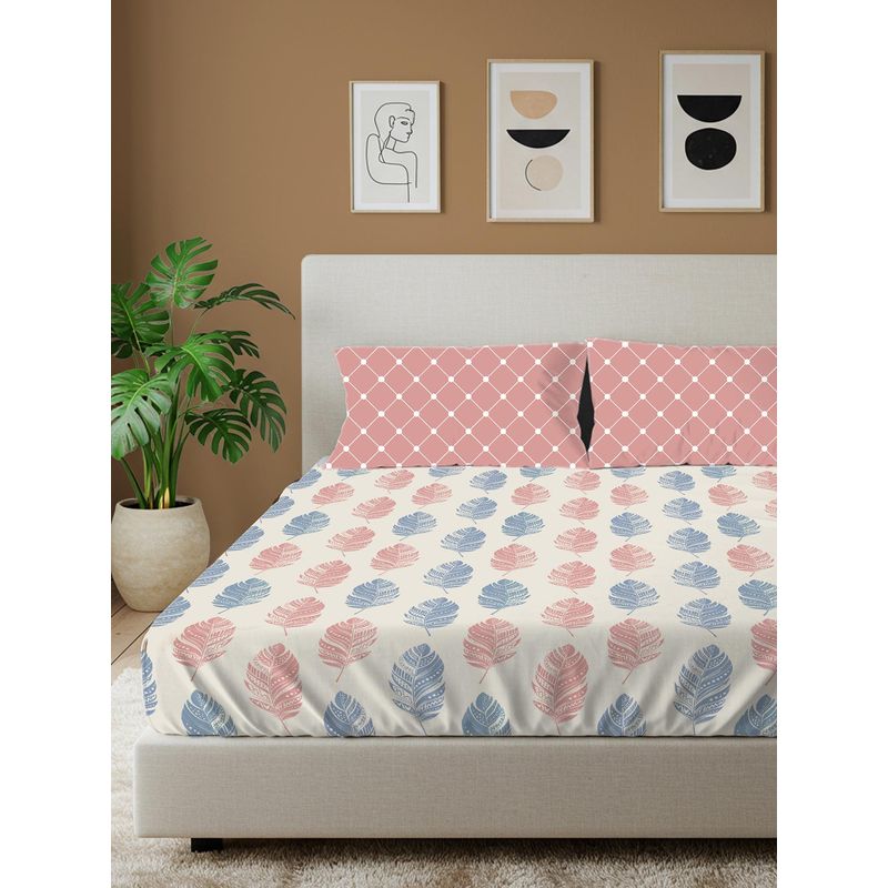 Urban Space Dew Peach Cotton Bedsheet with 2 Pillow Covers (King)