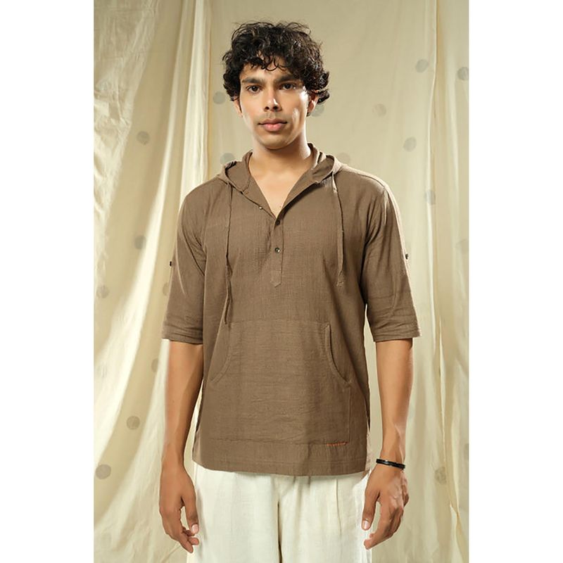 Thread Game Urban Looms Bronze Solid Hooded Kurta (S)