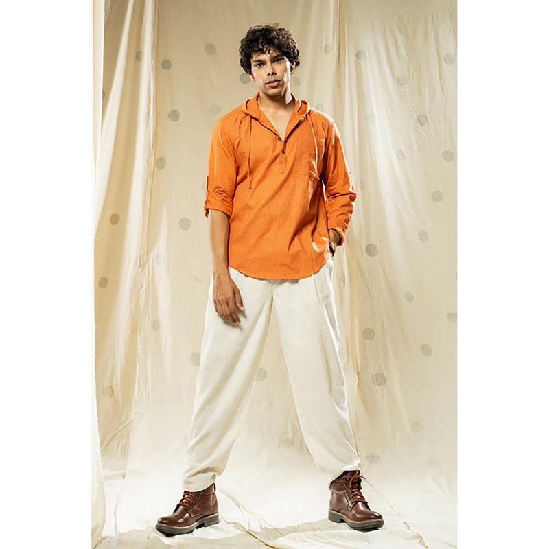 Thread Game Urban Looms Orange Solid Hooded Kurta (S)