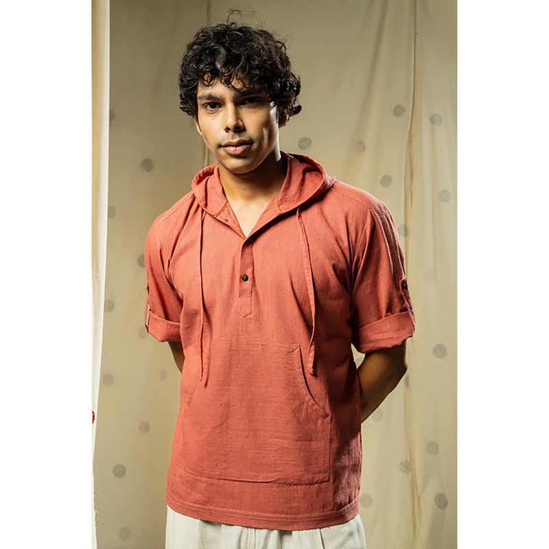 Thread Game Urban Looms Peach Solid Hooded Kurta (S)