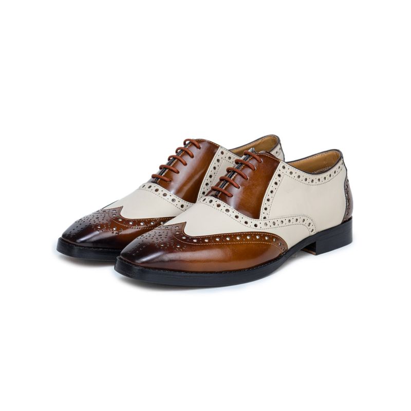 Mille Dollari Men Brown and White Mirror Glossed Spectator Wingtip Brogues - Brown (UK 5)