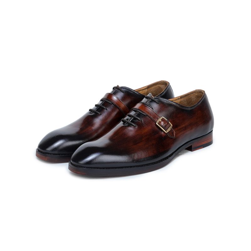 Mille Dollari Men Thin-Strap Dark Oak Wooden Monk Straps - Brown (UK 5)