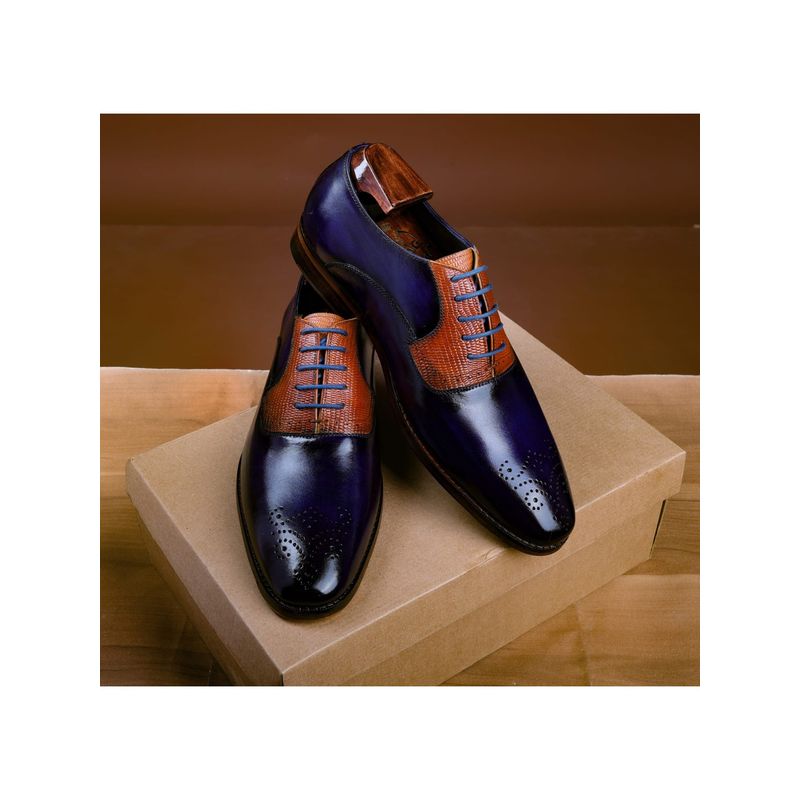 Mille Dollari Men Imperial Luxe - Gold Metal Toe and Horseshoe Heel Brogues - Blue (UK 5)