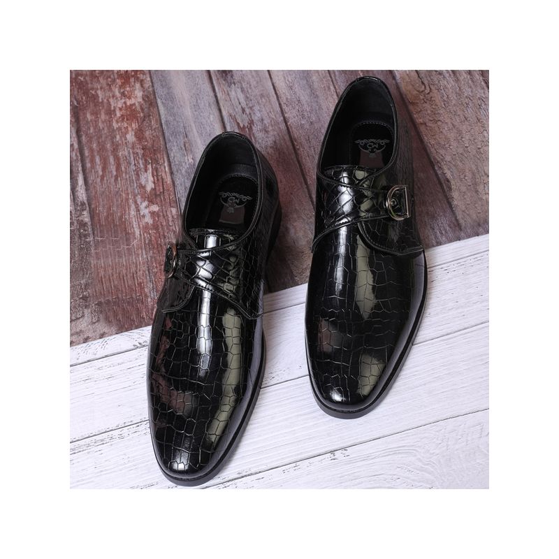 Mille Dollari Men Versatile Elegance Black Single Patent Croco Monk Straps - Black (UK 5)