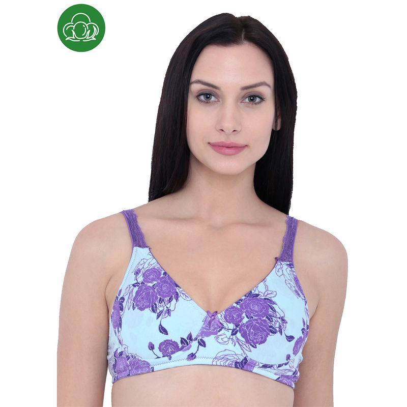 Inner Sense Organic Antimicrobial Lace Back Lightly Padded Non-wired Bra - Purple (34B)