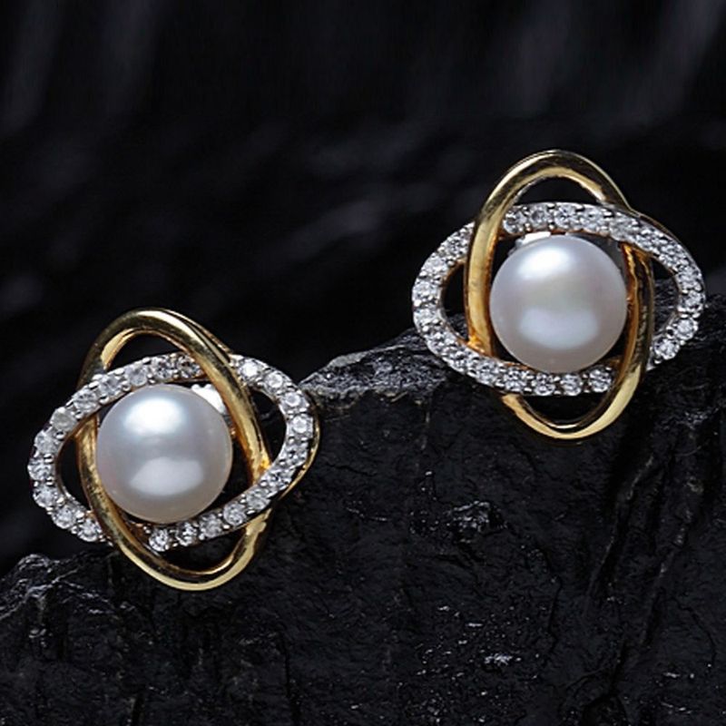 Buy CLARA 925 Silver Real Pearl knot Earrings Gold Rhodium Plated Swiss Zirconia Gift Online